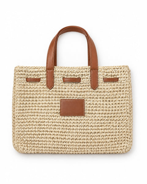 Bolsa de Palha com Alças Caramelo Solar