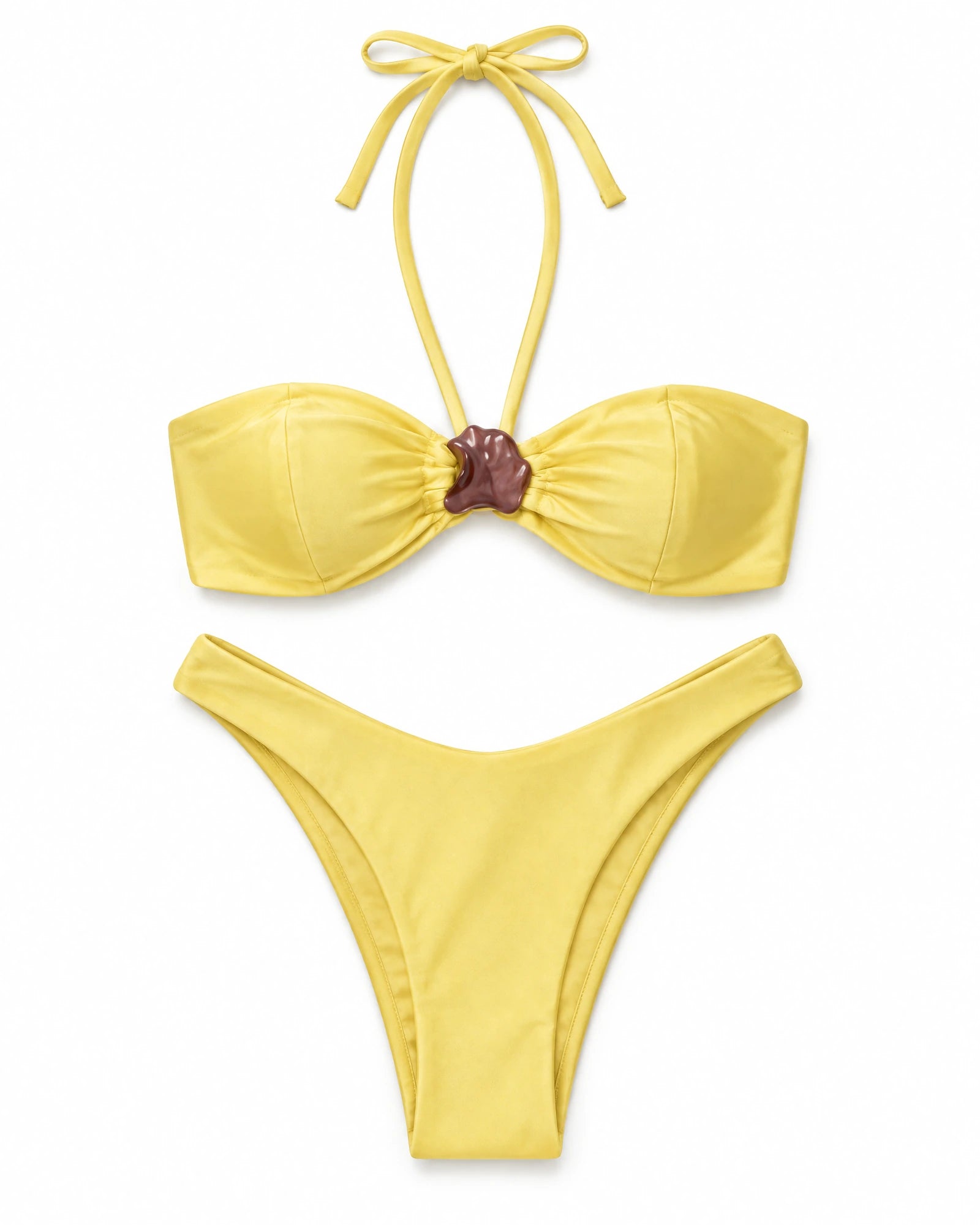 Biquíni Tomara que Caia Frente Única com Medalha Solari — Amarelo, conjunto completo de top e calcinha