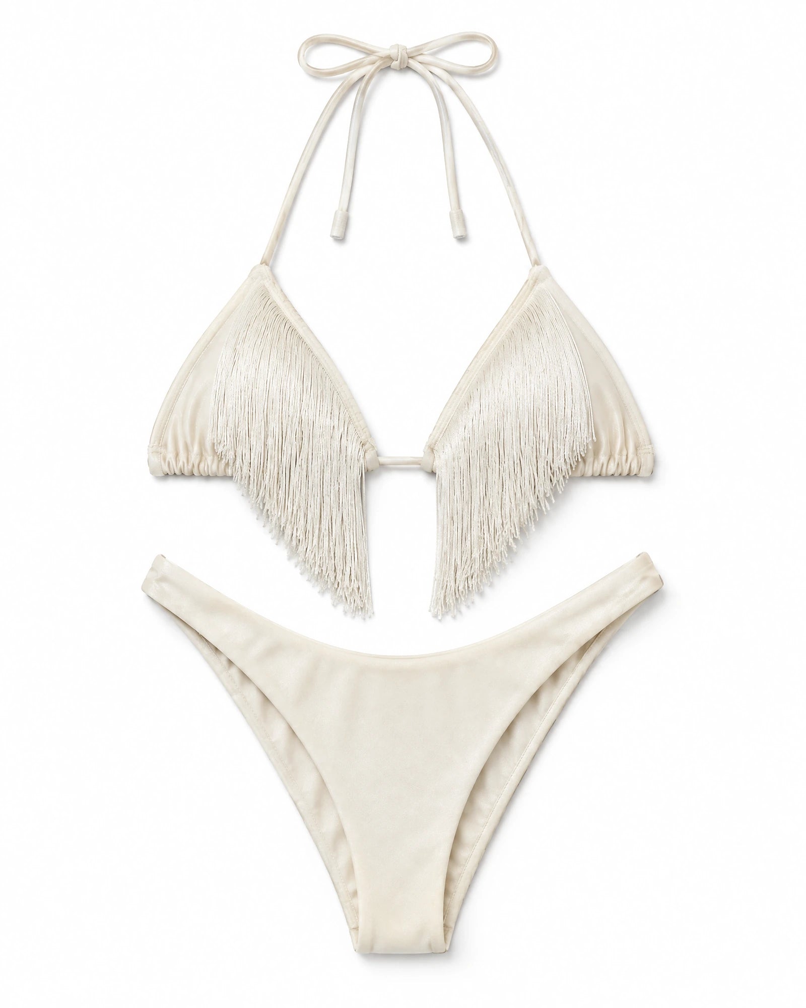 Biquíni Cortininha com Franja — Off White, conjunto completo de top e calcinha