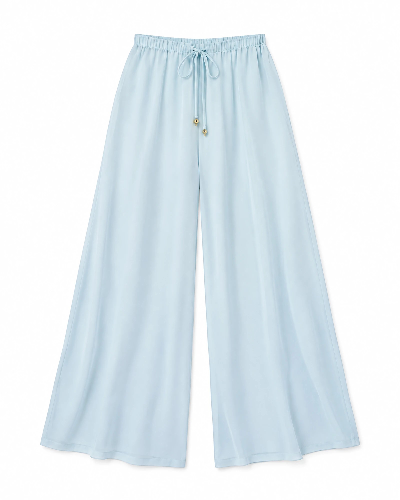 Calça Pantalona Crepe com Amarração Brisa Dourada — Azul Claro