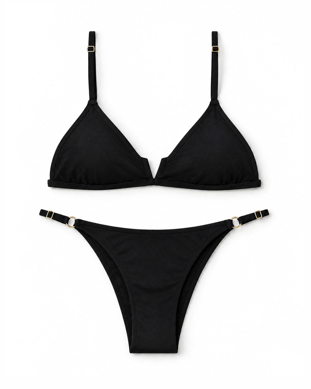 Biquíni Triângulo com Argolas Iparana — Preto, conjunto completo de top e calcinha