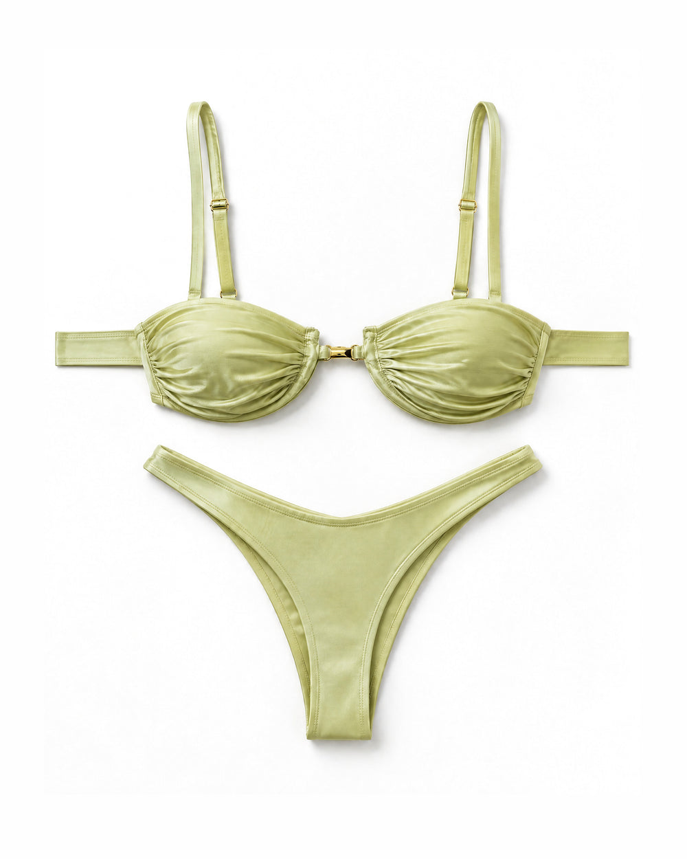 Biquíni Meia Taça Acetinado Flor da Alma — Verde Claro, conjunto completo de top e calcinha