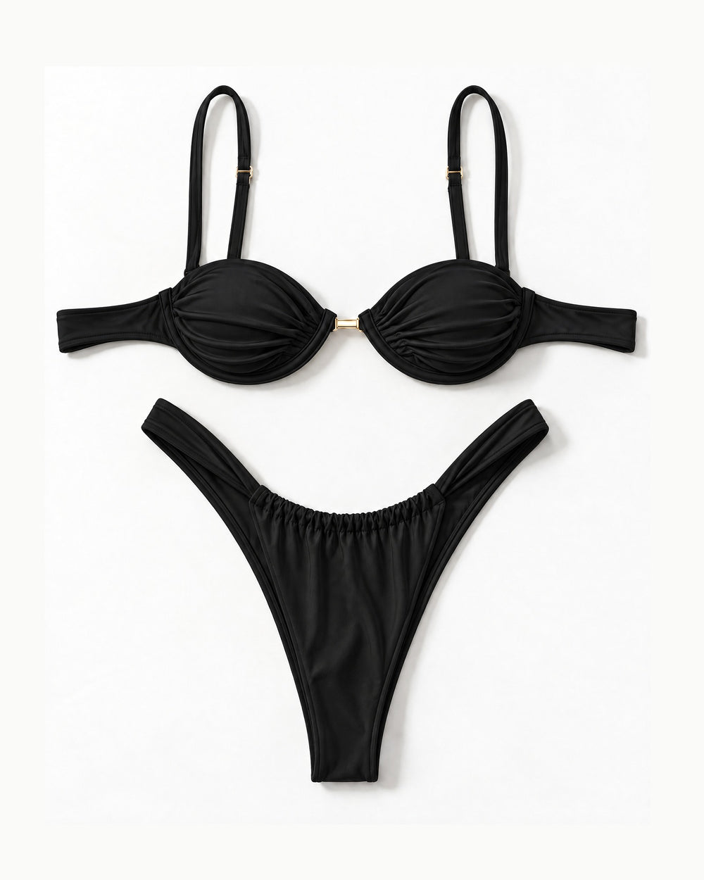 Conjunto Biquini Meia Taça Brisa Dourada — Preto