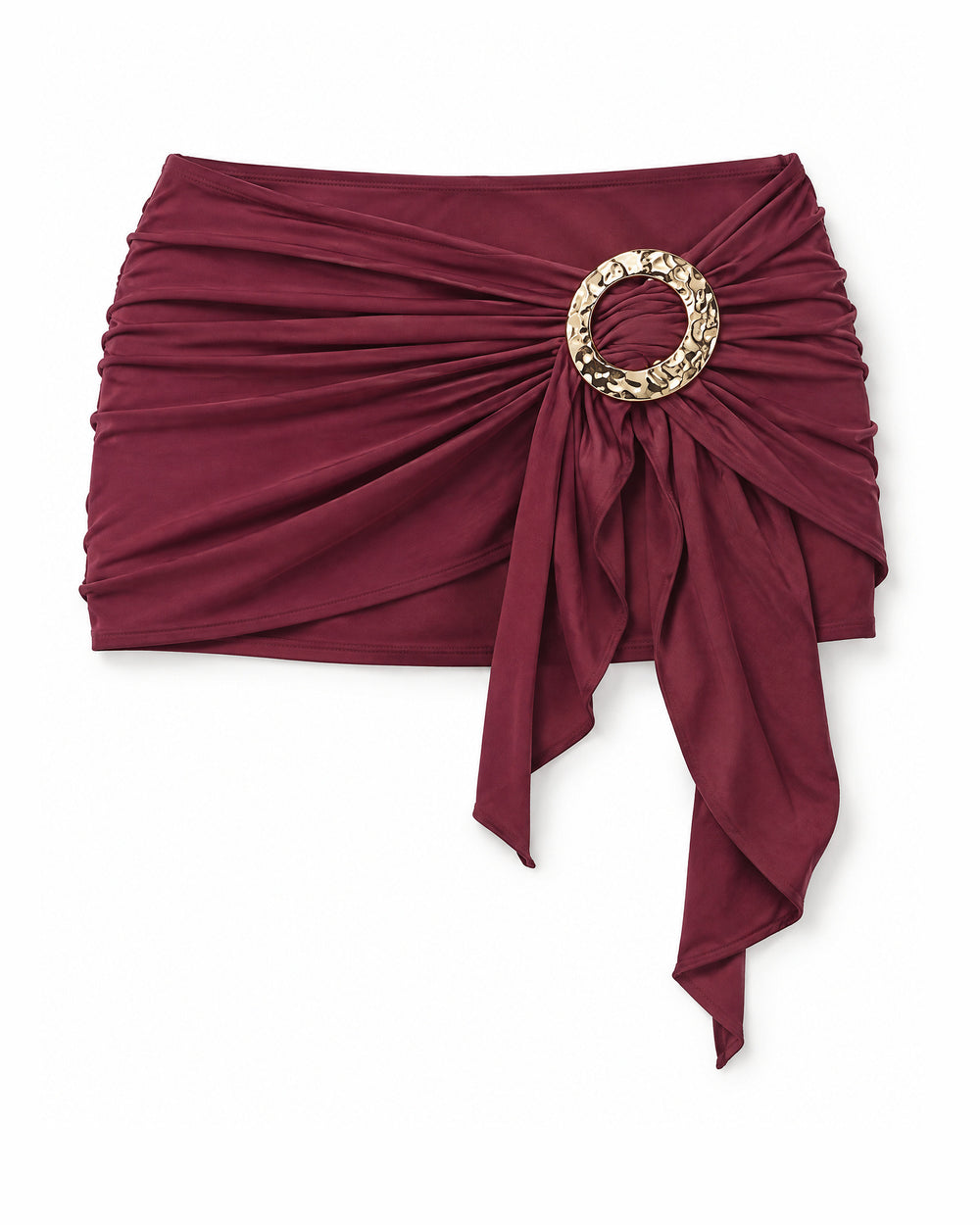 Mini Saia Drapeada com Argola Dourada Inti — Marsala