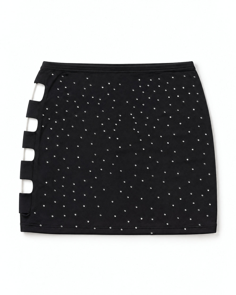 Mini Saia com Strass e Recortes Laterais — Preto