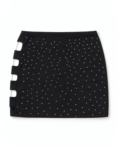 Mini Saia com Strass e Recortes Laterais