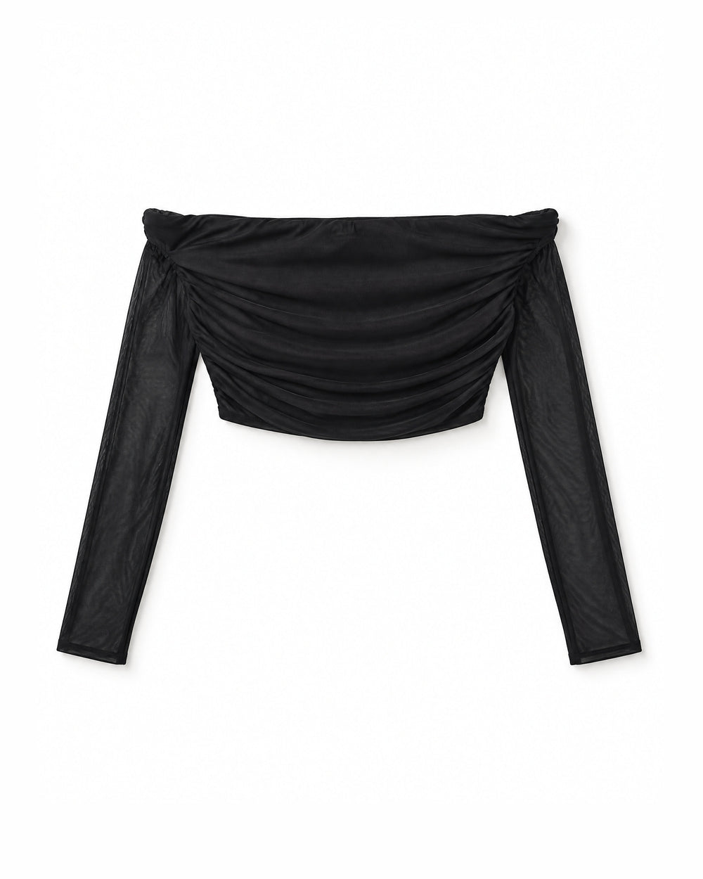 Top Ombro a Ombro de Tule Aurora Tropical — Preto