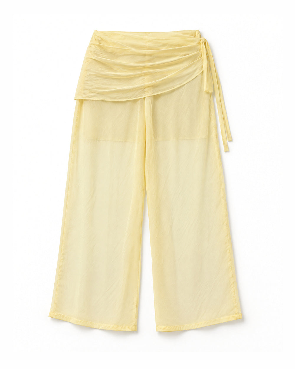 Calça Pantalona de Chiffon com Saia Drapeada Flor da Alma — Amarelo Claro