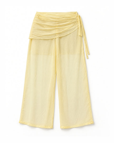 Calça Pantalona de Chiffon com Saia Drapeada Flor da Alma