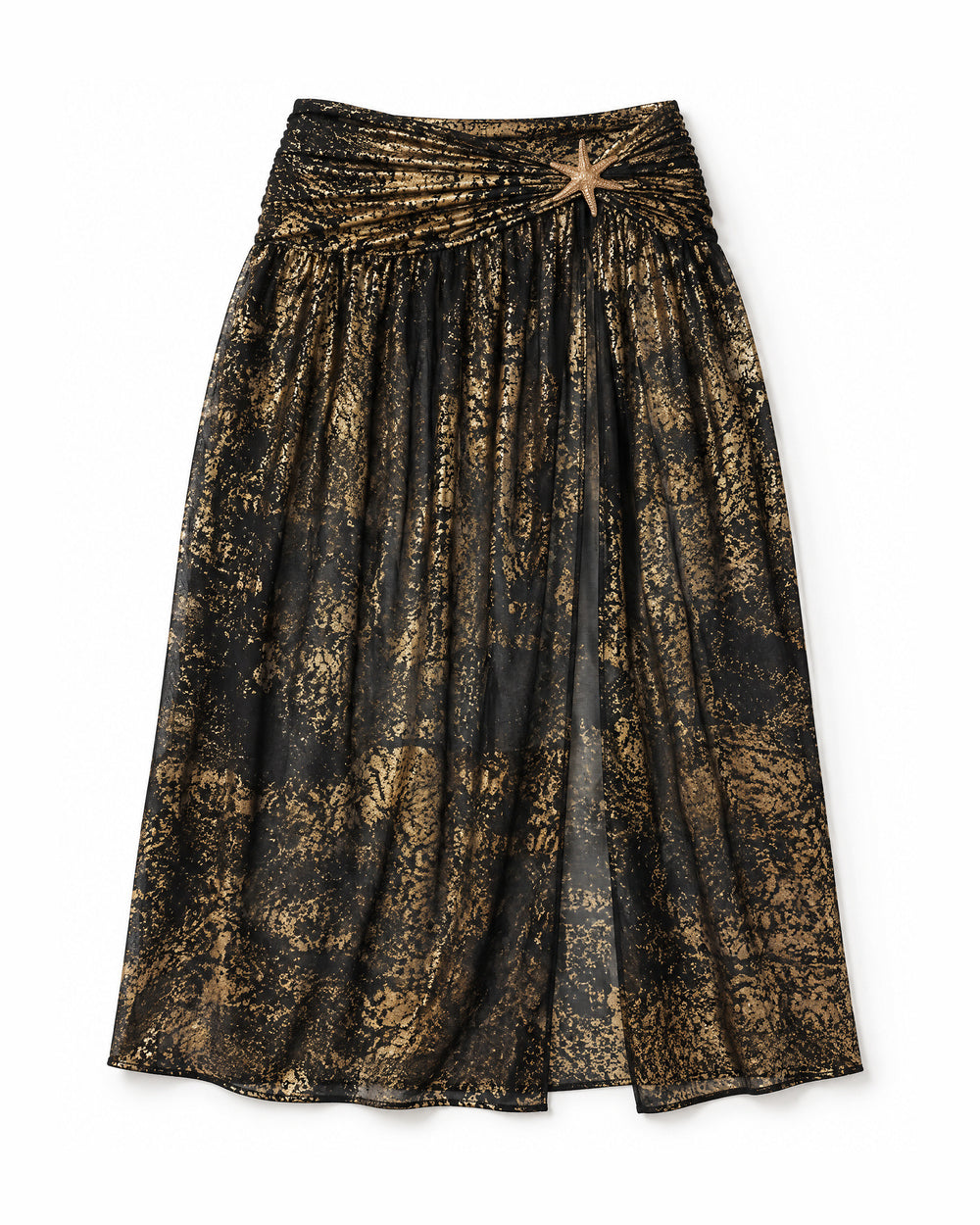 Saia Longa de Tule com Foil Dourado e Estrela-do-Mar Sunset Glow — Preto com Dourado