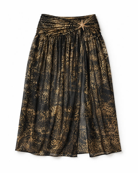 Saia Longa de Tule com Foil Dourado e Estrela-do-Mar Sunset Glow