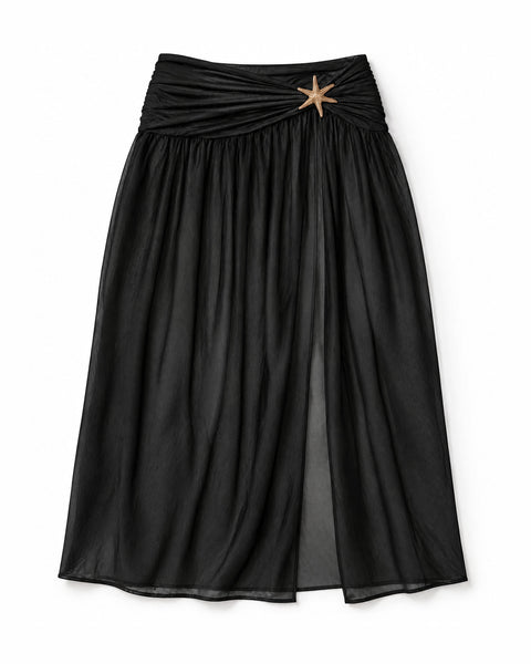 Saia Longa de Tule com Foil Dourado e Estrela-do-Mar Sunset Glow