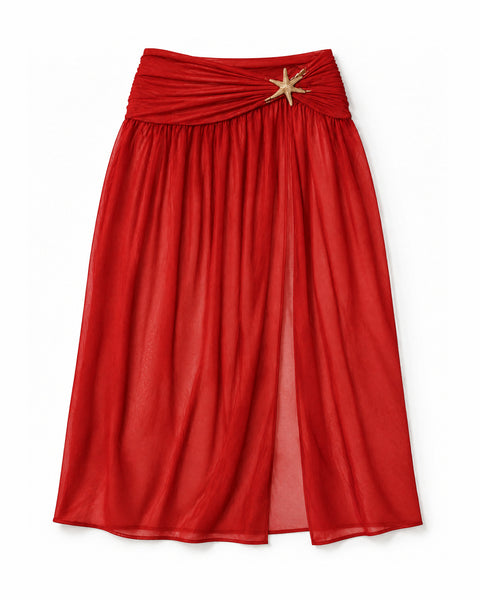Saia Longa de Tule com Foil Dourado e Estrela-do-Mar Sunset Glow