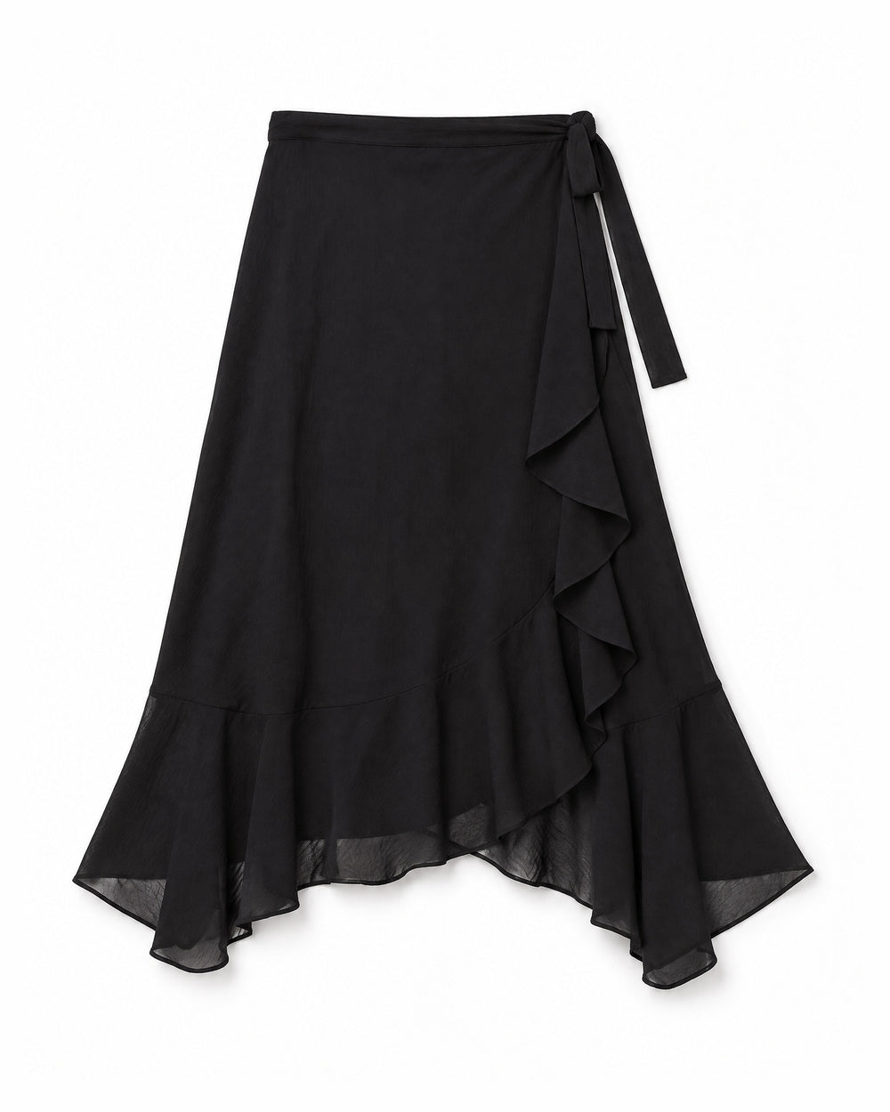 Saia Envelope Midi com Babado — Preto