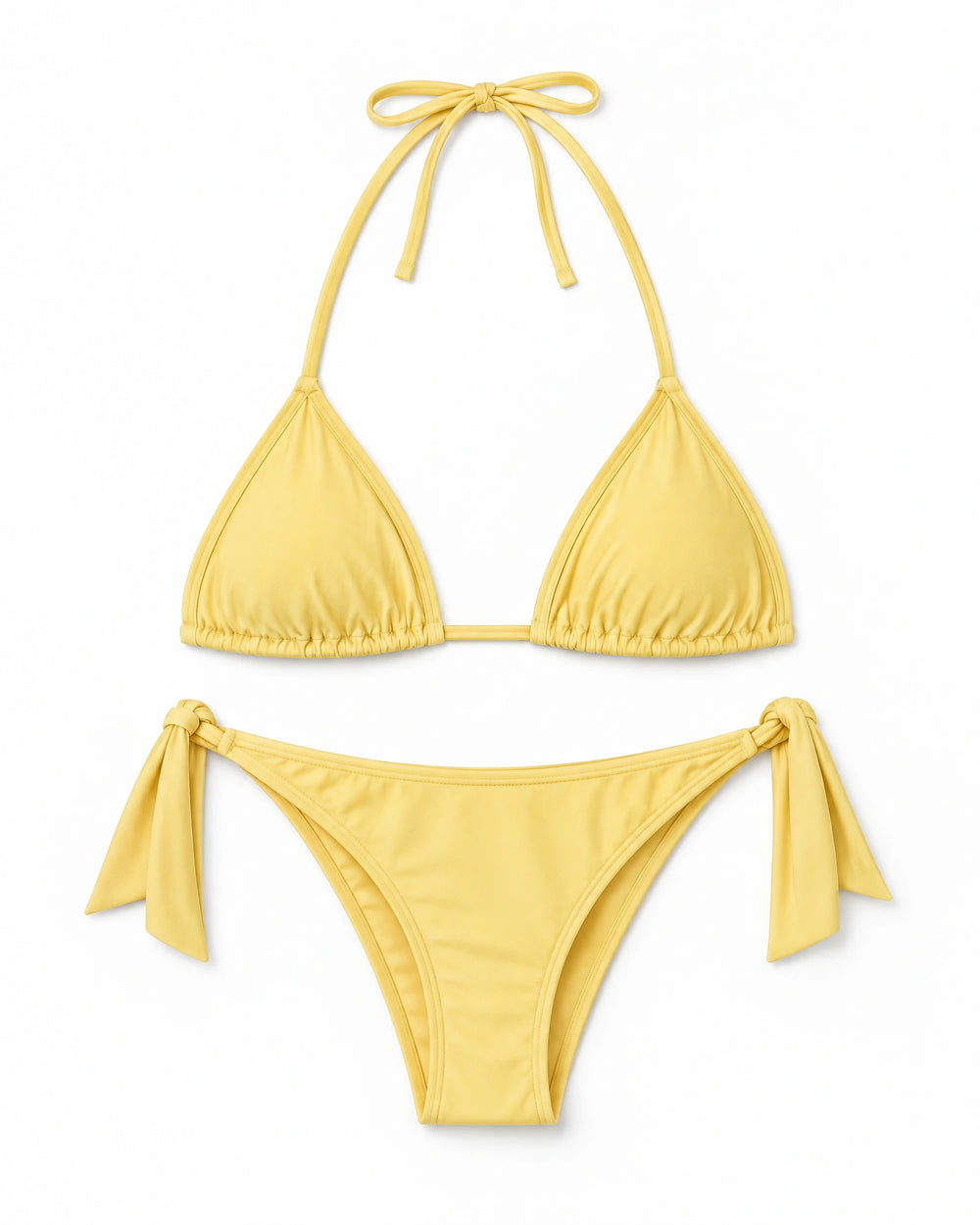 Biquíni Cortininha Feminino com Amarração Ajustável - Moda Praia Capim Santo — Amarelo Claro, conjunto completo de top e calcinha
