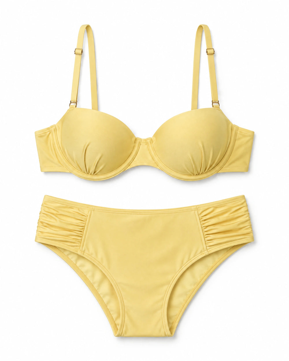 Biquíni Meia Taça Feminino com Bojo Estruturado - Moda Praia Capim Santo — Amarelo Claro, conjunto completo de top e calcinha