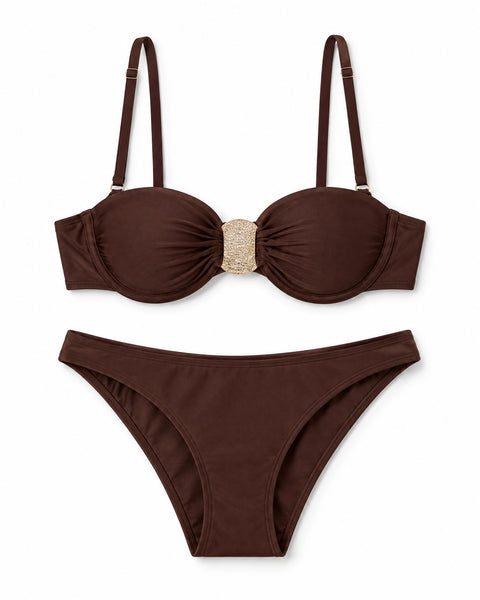 Biquíni Feminino com Aviamento Dourado no Decote