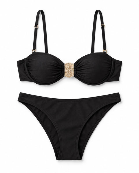 Biquíni Feminino com Aviamento Dourado no Decote