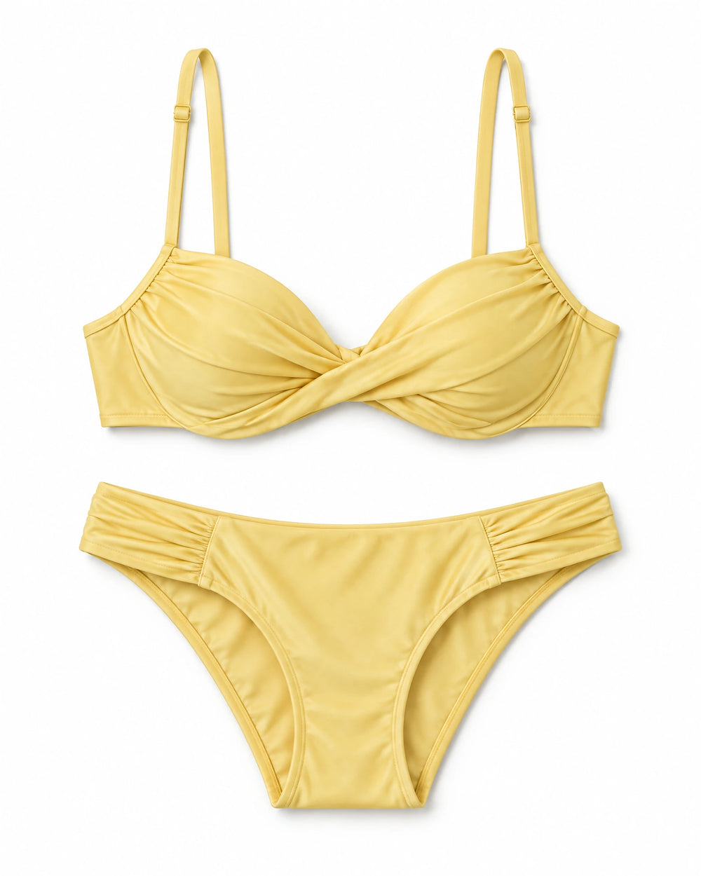Biquíni Meia Taça Alça Larga com Bojo Feminino - Moda Praia Capim Santo — Amarelo Claro, conjunto completo de top e calcinha