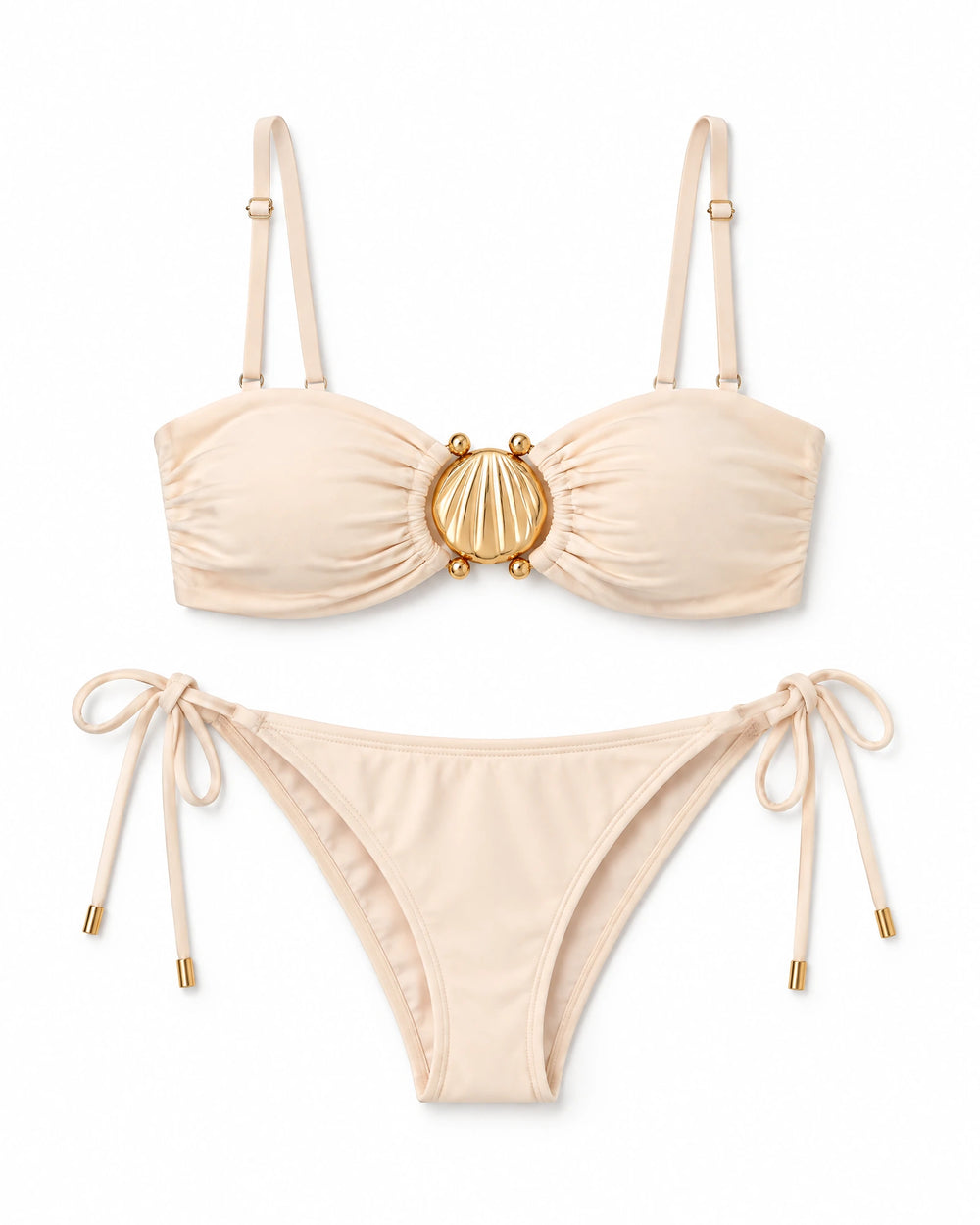 Biquíni Bandeau Medalha — Nude, conjunto completo de top e calcinha