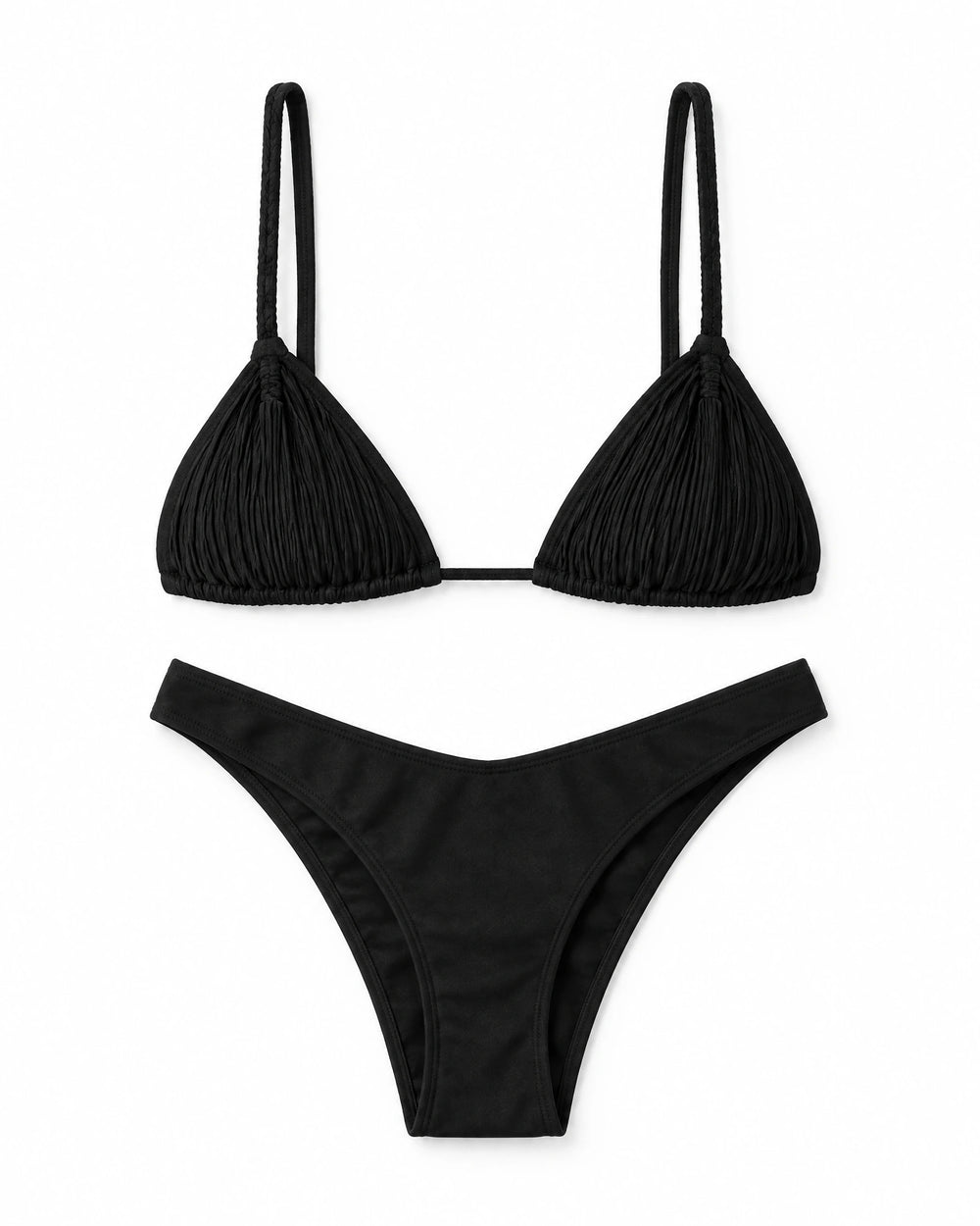 Biquíni Triângulo Preto — Preto, conjunto completo de top e calcinha