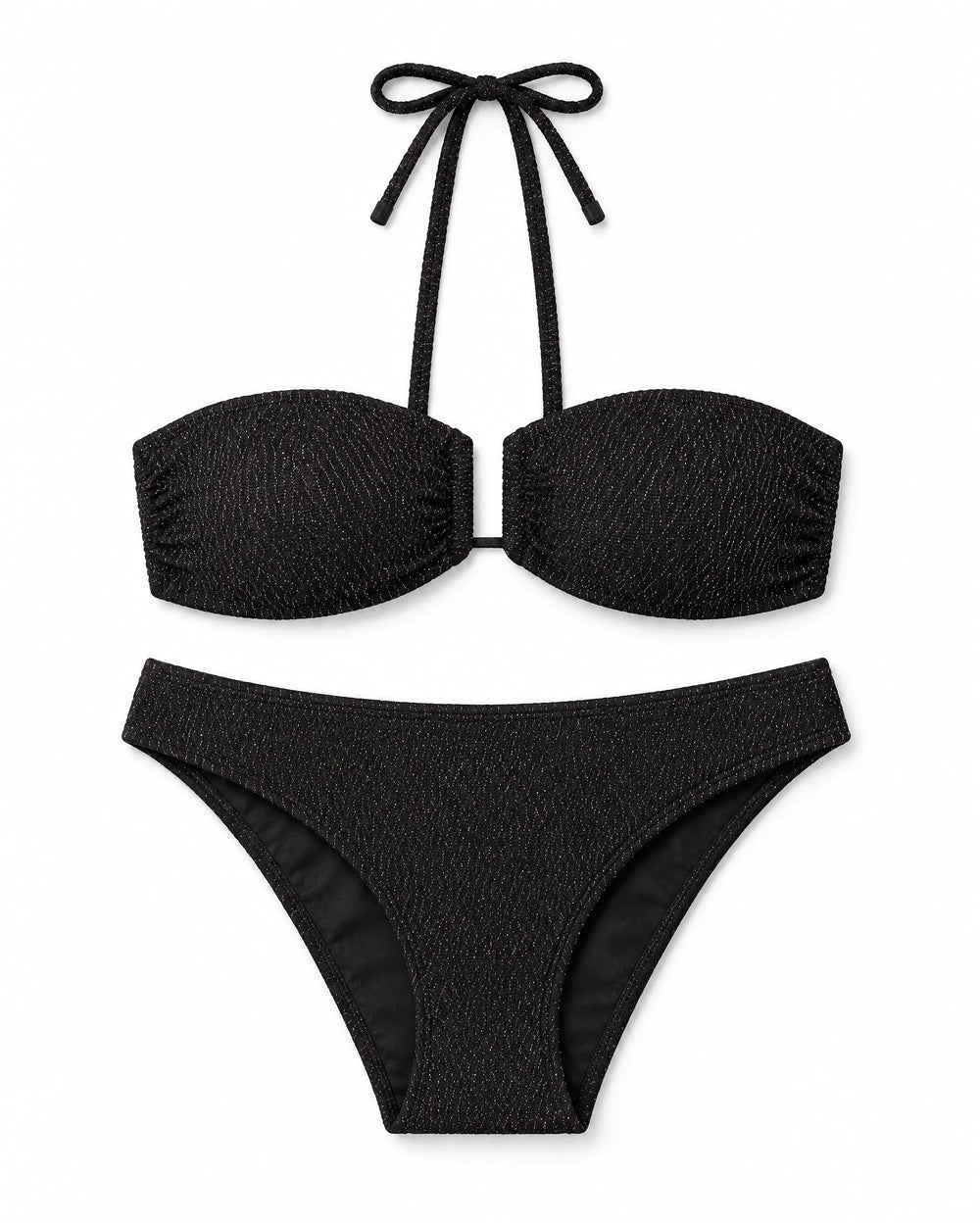 Biquíni Bandeau com Nó — Preto, conjunto completo de top e calcinha